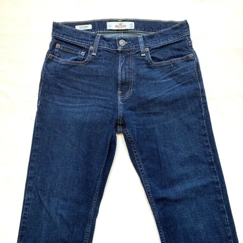 Hollister Epic Flex Classic Straight Jeans Men 29x30 Stretch Dark Blue Denim NEW